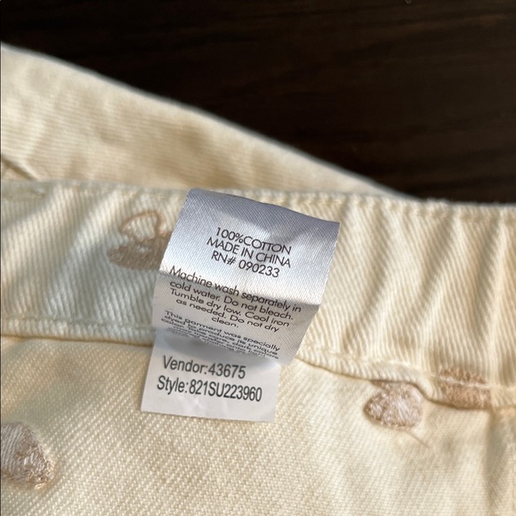 PacSun Cream Embroidered Mushroom Print High Waisted Denim Shorts - Picture 15 of 16